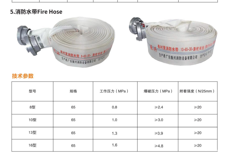 有衬里消防水带